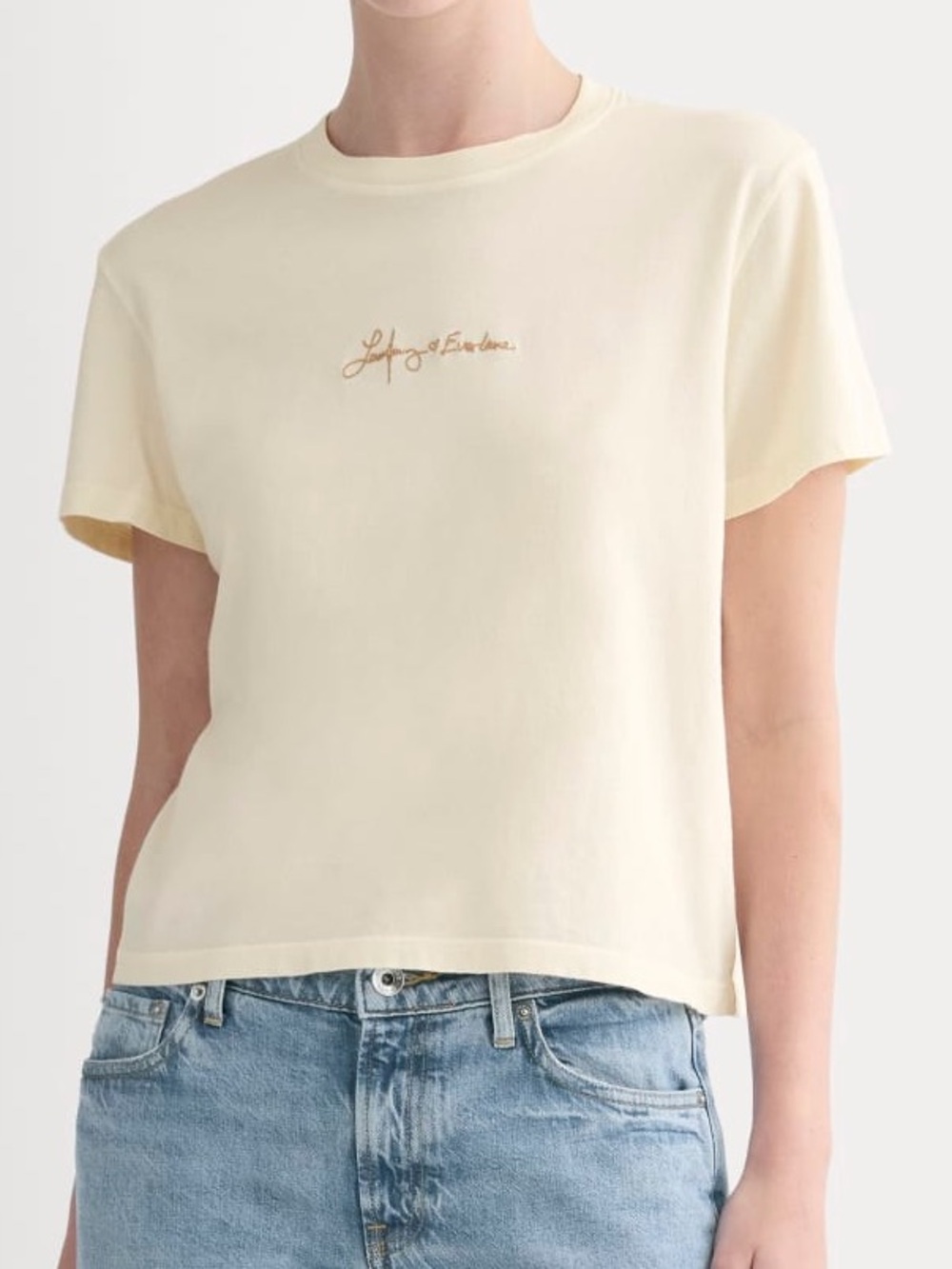 Everlane x The Laufey Foundation NWT Box Cut Tee Bone Embroidered 100% Cotton